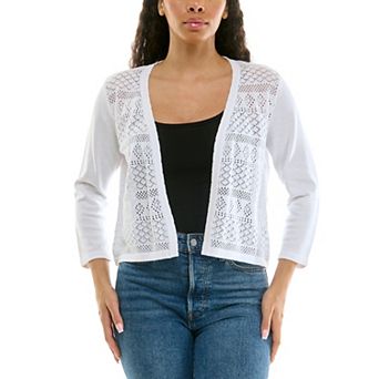 Women's Nina Leonard Three-Quarter Sleeve Diamond Bolero Sweater