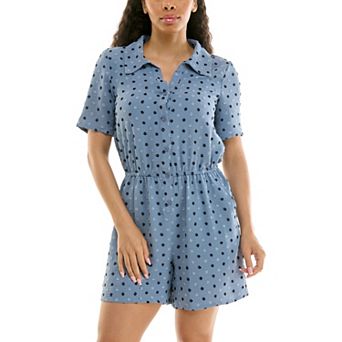 Women's Nina Leonard Short Sleeve Button-Front Romper