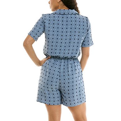 Women's Nina Leonard Short Sleeve Button-Front Romper