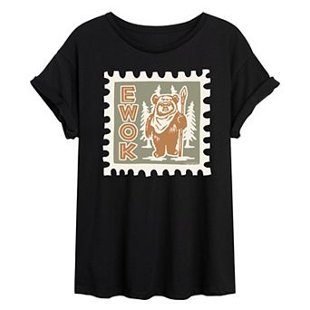 Juniors' Star Wars Ewok Stamp Oversized Tee