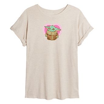 Juniors' Star Wars The Mandalorian Grogu Heart Oversized Tee