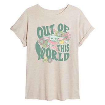 Juniors' Star Wars The Mandalorian Grogu Out Of This World Oversized Tee