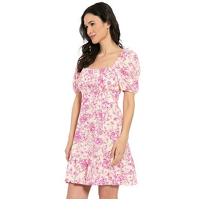 Women's London Times Puff Sleeve Smocked Back Short Dress