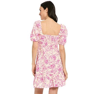 Women's London Times Puff Sleeve Smocked Back Short Dress