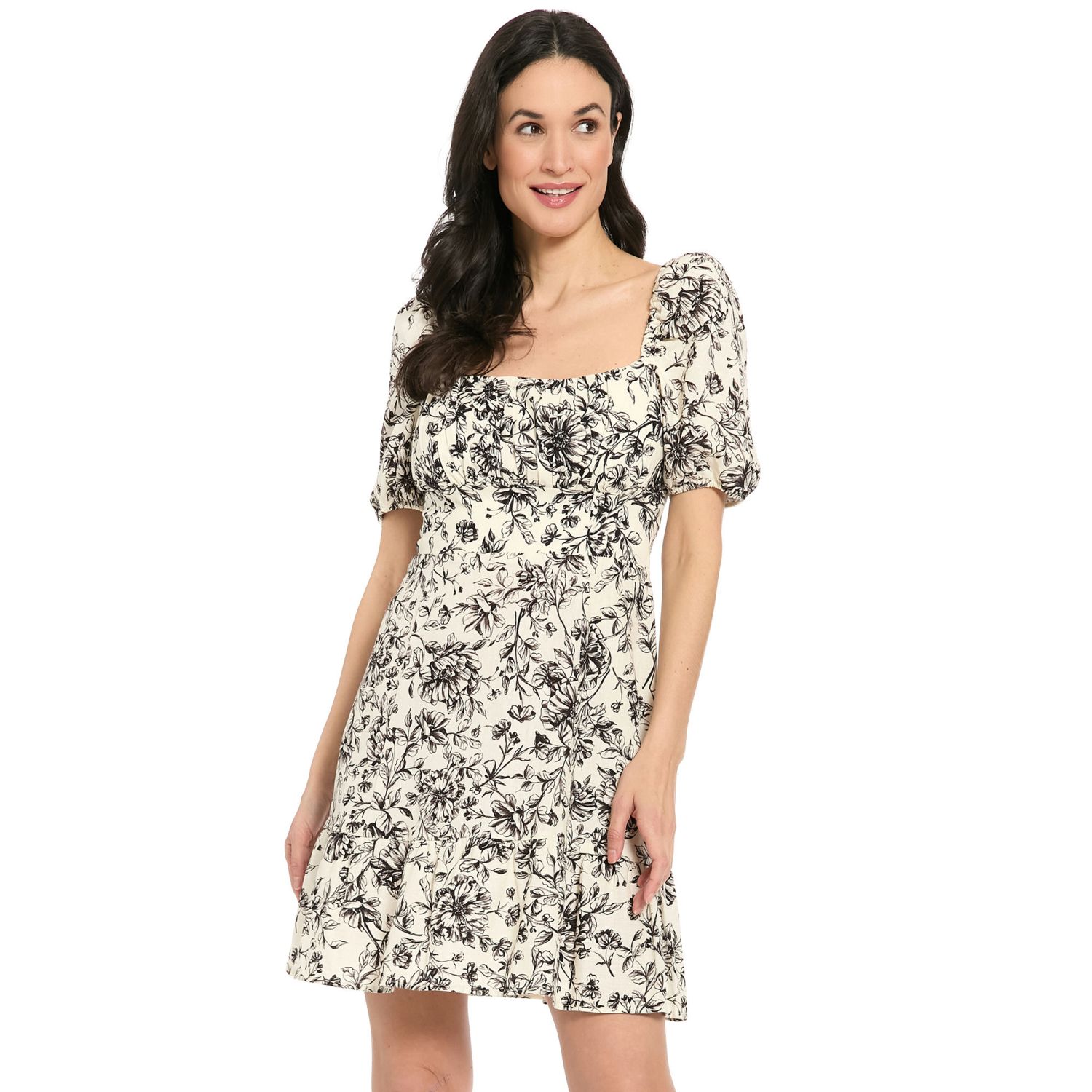 Женские платья London Times Puff Sleeve Smocked Back Short Dress