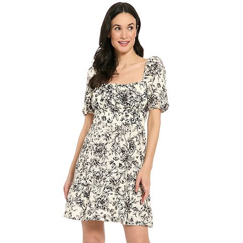 Женские платья London Women's London Times Puff Sleeve Smocked Back Short Dress