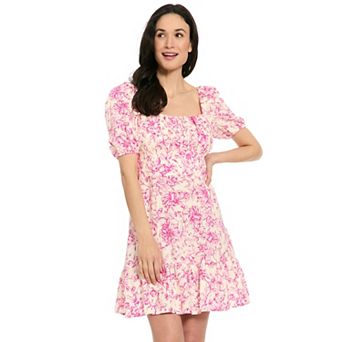Women's London Times Puff Sleeve Smocked Back Short Dress