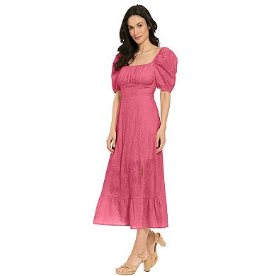 Women's London Times Puff Sleeve Empire Smocked Back Midi Dress
