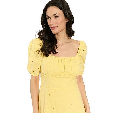 Women's London Times Puff Sleeve Empire Smocked Back Midi Dress