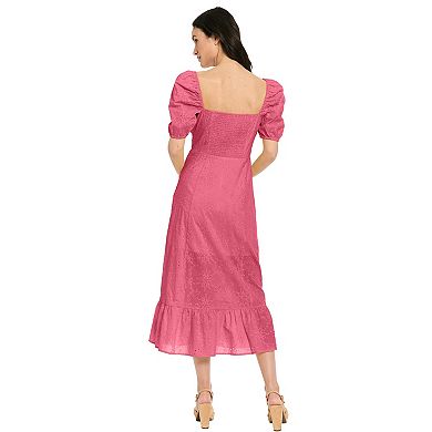 Women's London Times Puff Sleeve Empire Smocked Back Midi Dress