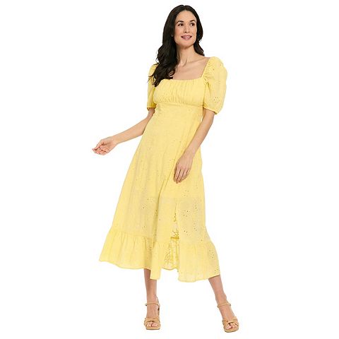 Женские платья London Women's London Times Puff Sleeve Empire Smocked Back Midi Dress