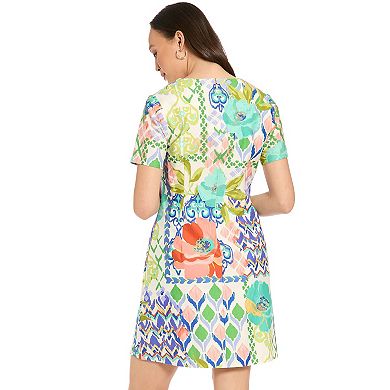 Women's London Times V-Neck Short Sleeve Shift Dress
