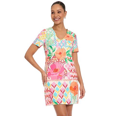 Женские платья London Women's London Times V-Neck Short Sleeve Shift Dress