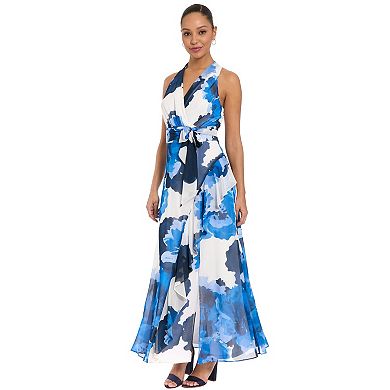 Women's London Times Sash Belt Halter Maxi Dress