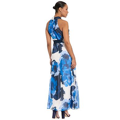 Women's London Times Sash Belt Halter Maxi Dress