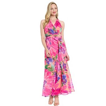 Women's London Times Sash Belt Halter Maxi Dress