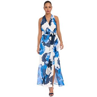 Women's London Times Sash Belt Halter Maxi Dress