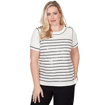 Petite Alfred Dunner Biadere Sequin Stripes Graphic Top