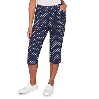 Petite Alfred Dunner Polka Dot Flat Front Denim Capri Pants