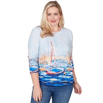 Petite Alfred Dunner Harbor Scene Printed Top