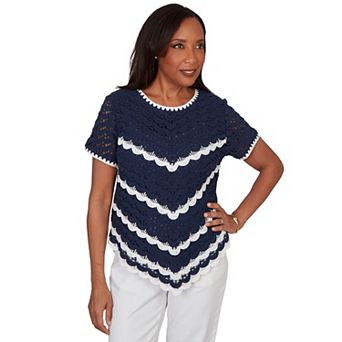 Petite Alfred Dunner Chevron Crochet Short Sleeve Top