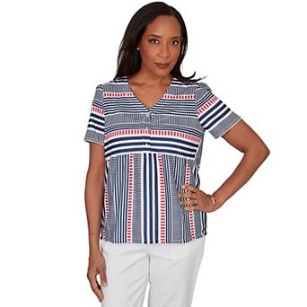 Petite Alfred Dunner Spliced Mixed Stripe Flutter Sleeve Top