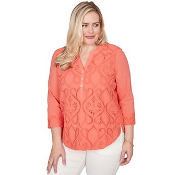 Petite Alfred Dunner Textured Lace Scroll Henley Top