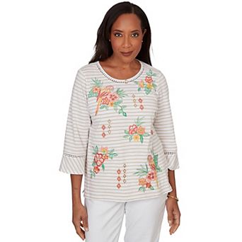 Petite Alfred Dunner Parrot Stripe Embroidered Top