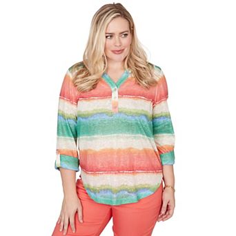 Petite Alfred Dunner Tie Dye Stripe Henley Top