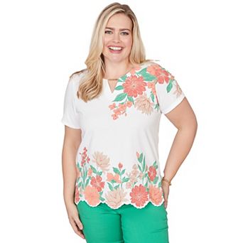 Petite Alfred Dunner Floral Scallop Border Top