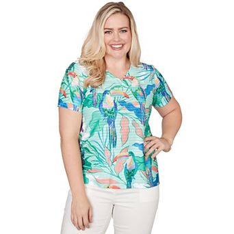 Petite Alfred Dunner Toucan Textured Short Sleeve Top