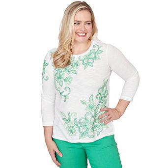 Petite Alfred Dunner Tropical Flower Embroidered Top