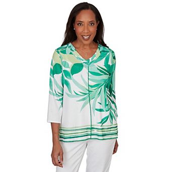 Petite Alfred Dunner Artisan Leaf Bordered Top