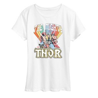 Women's Marvel The Mighty Thor Rainbow Distressed Graphic Tee