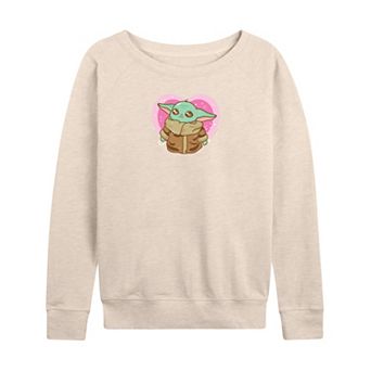 Women's Star Wars The Mandalorian Grogu Heart French Terry Long Sleeve Tee