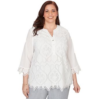 Plus Size Alfred Dunner Lace Cut Out Front Henley Top