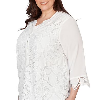 Plus Size Alfred Dunner Lace Cut Out Front Henley Top