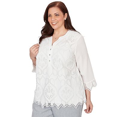 Plus Size Alfred Dunner Lace Cut Out Front Henley Top