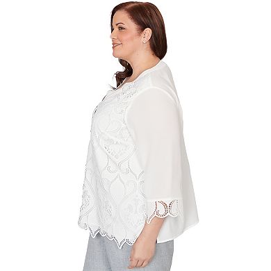 Plus Size Alfred Dunner Lace Cut Out Front Henley Top