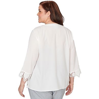 Plus Size Alfred Dunner Lace Cut Out Front Henley Top