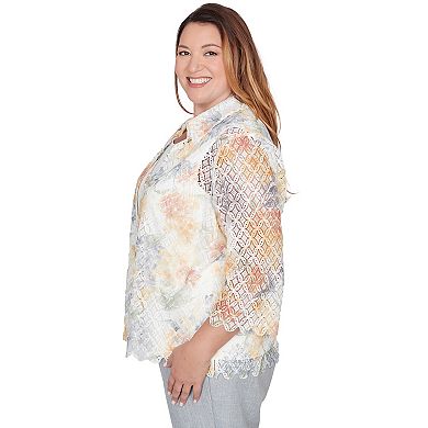 Plus Size Alfred Dunner Lace Floral Two-in-One Top with Necklace