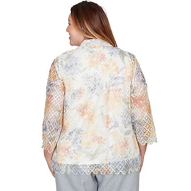 Plus Size Alfred Dunner Lace Floral Two-in-One Top with Necklace