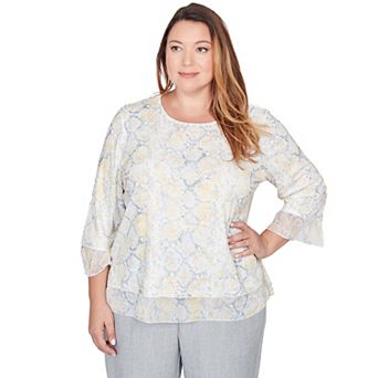 Plus Size Alfred Dunner Python Printed Knit Flutter Sleeve Top
