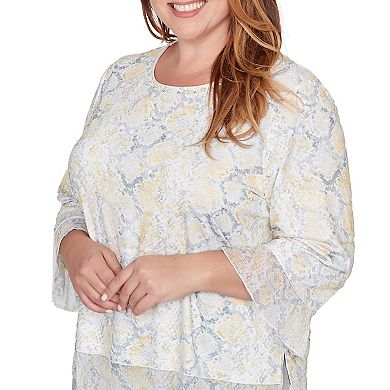 Plus Size Alfred Dunner Python Printed Knit Flutter Sleeve Top