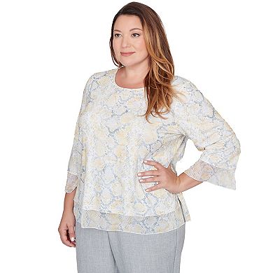Plus Size Alfred Dunner Python Printed Knit Flutter Sleeve Top