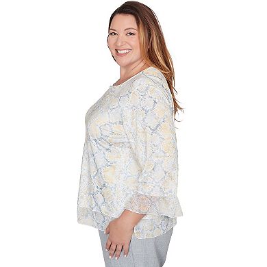 Plus Size Alfred Dunner Python Printed Knit Flutter Sleeve Top