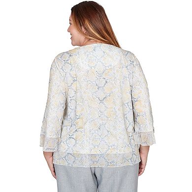 Plus Size Alfred Dunner Python Printed Knit Flutter Sleeve Top