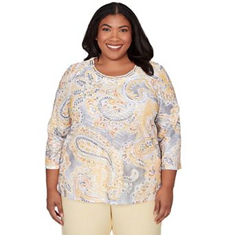 Plus Size Alfred Dunner Paisley Printed Patch Knit Top