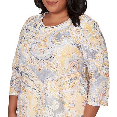 Plus Size Alfred Dunner Paisley Printed Patch Knit Top