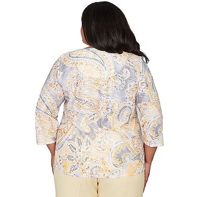 Plus Size Alfred Dunner Paisley Printed Patch Knit Top